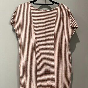 Madewell Linen Shift Dress in White-Red Stripe, Size L
